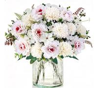 Fairblo 4 Bunches Artificial Peonies White Faux Peonies Fake Chrysanthemums Flowers Realistic Artificial Flowers Faux Hydrangeas That Look Real Wedding Flowers Silk Flowers for Graves Table Home Decor