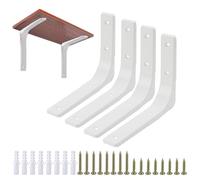 Fairblo 4 Pcs White Shelf Brackets 200 x 150mm L Brackets for Shelves | Heavy Duty Wall Mounted Brackets with Screws Metal Right Angle Bracket Shelf Support for Bookshelf Wood Board Garden Shelf