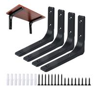 Fairblo 4 Set Black Shelf Brackets 200 x 150mm L Brackets for Shelves Heavy Duty Wall Mounted Brackets with Screws Metal Right Angle Bracket Shelf Support for Bookshelf Wood Board Garden Shelf