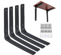 Fairblo 4Pcs Black Shelf Brackets 300 x 250mm Large Metal L Bracket for Shelves Heavy Duty Wall Brackets with Screws Right Angle Bracket Wooden Shelf Support for Bookshelf Wood Board Garden Shelf