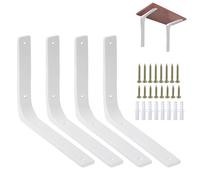Fairblo 4Pcs White Shelf Bracket 250 x 200mm L Brackets for Shelves Heavy Duty Wall Mounted Brackets with Screws Metal Right Angle Bracket Shelf Support for Bookshelf Wood Board Garden Shelf