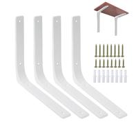 Fairblo 4Pcs White Shelf Bracket 300 x 250mm L Brackets for Shelves Heavy Duty Wall Mounted Brackets with Screws Metal Right Angle Bracket Shelf Support for Bookshelf Wood Board Garden Shelf