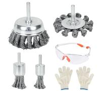 Fairblo 4Pcs Wire Brushes Drills Set Twist Knot Wire Wheel Cup End Brush with 1/4-Inch Hex Shank Wire Brush Drill Attachments with Gloves Safety Goggles Wire Brush for Drill Cleaning Rust Paint