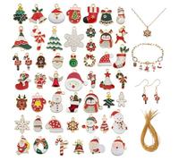 Fairblo 50PCS Christmas Charms for Jewellery Making Assorted Enamel Gold Xmas Charms Pendants for DIY Necklace Bracelets Keyrings Earrings Making Supplies Decoration, with 50 Strings