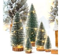 Fairblo Mini Christmas Tree 5Pcs Small Artificial Sisal Frost Trees Xmas Tabletop Decoration Bottle Brush Trees with Woodland Light String for Xmas Home Decor Winter Party Ornaments