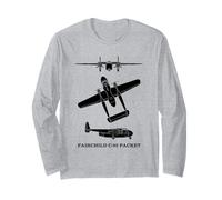 Fairchild C-82 Packet Cargo Aircraft Silhouette Diagrams Long Sleeve T-Shirt