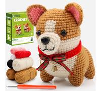 Faircosy Crochet Kit for Beginners Crocheting: Crochet Animal Kits for Adults Kids - Learn to Knitting Amigurumi Dog Starter Kit with Detailed Tutorial Video and Instructions - Corgi