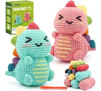Faircosy Dinosaur Crochet Kit for Beginners: 2PCS Crochet Animal Kits for Kids & Adults - Learn to Crocheting Cute Amigurumi Starter Kit with Written Pattern & Video Tutorials (40%+ Yarn Extra)