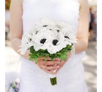 FairDeco 10 Stems Real Touch Artificial White Anemone Flowers, Latex Silk Anemones with Black Centers, 15" Faux Anemone Poppy Flower Bouquet for Wedding Bridal Bouquets, Home Table Decor