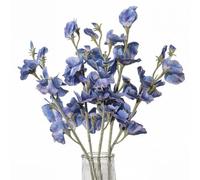 FairDeco 5pcs Fake Pea Flowers Bouquet Artificial Silk Sweetpea Stems 24.4" Tall (Blue) Home Wedding Flowers Decorations