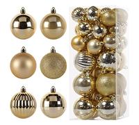 Faireach Christmas Balls Ornament 42Pcs,Shatterproof Christmas Tree Decorations with Hooks,6 Styles Hanging Ball Ornament for Holiday Wedding Holloween(Gold)