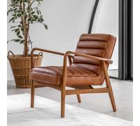 Fairfield Mid-Century Leather Armchair with Solid Wood Frame Brown