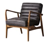 Fairfield Mid-Century Leather Armchair with Solid Wood Frame Ebony Black