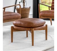 Fairfield Mid-Century Leather Footstool Brown