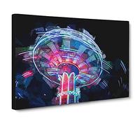 Fairground Swing At Night Canvas Print | Gallery Wrapped 30mm Frame Wall Art | 20x14 inches | Ready to Hang | Abstract Picture | Living Room Bedroom Lounge Office