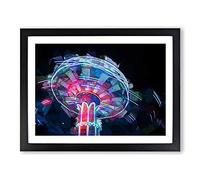 Fairground Swing At Night In Abstract Modern Art Framed Print | A4 Black Framed Wall Art | Ready to Hang | Abstract Fantasy Picture | Living Room Bedroom Lounge Office