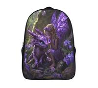 Fairies And Purple Dragons Teenagers Backpack Middle School Students Violets Iris Bookbag Outdoor Daypack 16 inch