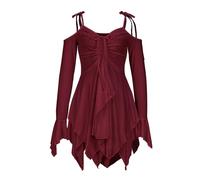 Fairies Handkerchief Dress by Current Mood Off-Shoulder Costume Fit for Fairycore Fashion Medieval Solid Patchwork Mesh Y2K Irregular Halter Gothic Clothes Long Sleeve Party Dress Sale Clearance