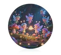 Fairies in Mushroom Forest Tempered Glass Cutting Board Sturdy Chopping Block Personalized Large Butcher Block Lightweight Round Chopping Mat for Kitchen Non Slip