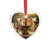 Fairies Playing Ornate Fountain Christmas Hanging Ornaments Crystal Glass Heart Pendant Gifts for Xmas Trees Home Offices