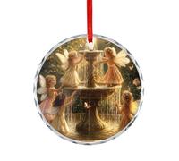 Fairies Playing Ornate Fountain Christmas Hanging Ornaments Crystal Glass Round Pendant Gifts for Xmas Trees Home Offices