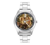 Fairies Playing Ornate Fountain Men's Simple Watch with Stainless Strap Fashion Easy Reader Wristwatch Gifts for Men