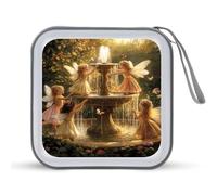 Fairies Playing Ornate Fountain Portable CD Case 40 Capacity DVD Collection Holder Zipper Storage Wallet for Car Home Travel