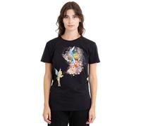 Disney Fairies Tinker Bell, Rosetta, Silvermist Floral Fun T-Shirt, Black Black S