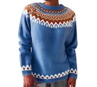 fairisle jumper women - knitted jumpers for women Fashion Print crew neck jumper women Soft Comfortable icelandic jumpers for women Long Sleeves women's pullover sweaters Slim baggy jumpers for women