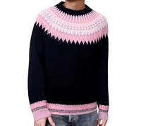Fairisle Jumper Women Plus Size Patterned Jumper Fashion Long Sleeve Crewneck Festive Knitted Sweaters Tops Winter Holiday Fair Isle Pullover Sweaters,Za-Pink,XL