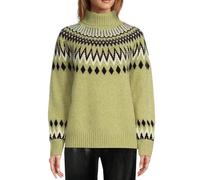 Fairisle Jumper Women Trendy Plus Size Polo Neck Jumpers Fair Isle Roll Neck Knitted Sweaters Winter Thermal Warm Pullover Sweaters Festive Knitwear,Black,XXL