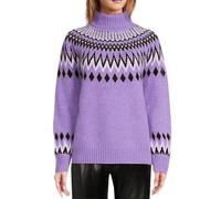Fairisle Jumper Women Trendy Plus Size Polo Neck Jumpers Fair Isle Roll Neck Knitted Sweaters Winter Thermal Warm Pullover Sweaters Festive Knitwear,Hot Pink,4XL