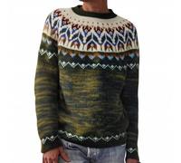 Fairisle Jumper Women Vintage Nordic Pattern Fair Isle Sweaters Winter Warm Knitted Jumpers Festive Knitwear Cozy Fine Knit Pullover Crochet Sweaters,Blackish Green,XXL