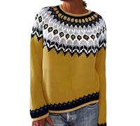 Fairisle Jumper Women Winter Argyle Sweater Plus Size Icelandic Autumn Clothing Knitted Jumpers Christmas Halloween Yellow