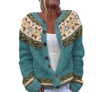 Fairisle Jumper Women Wool Button up Ladies Christmas Jumpers Plus Size Christmas Jumpers for Women UK Loose Comfortable Sweaters for Women UK Knitted Jumpers for Women Womens Sweater