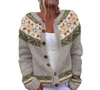 Fairisle Jumper Women Wool Button up Ladies Christmas Jumpers Plus Size Christmas Jumpers for Women UK Loose Comfortable Sweaters for Women UK Knitted Jumpers for Women Womens Sweater