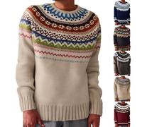 Fairisle Jumpers For Women - Icelandic Jumpers For Women Soft Comfortable Nordic Jumpers For Women Long Sleeves Women'S Pullover Sweaters Cashmere Jumpers Women Fashion Print Crew Neck Jumper Women