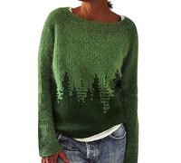 Fairisle Jumpers for Women Stylish Long Sleeves Isle Print Autumn Winter Holidays Knitting Pullover Jumper Vintage Crewneck Loose Fit Boho Christmas Daily Work Travel Ladies Knitwear Sweaters
