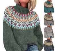 Fairisle Jumpers For Women - Turtleneck Sweater For Women Fashion Elegant Women'S Pullover Sweaters Soft Comfortable Icelandic Jumpers For Women Loose Slim Ladies Cable Knit Jumper Cashmere Jumpers