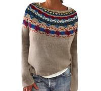 Fairisle Jumpers For Women Uk Fashion Long Sleeves Cashmere Jumper Soft Comfortable Crew Neck Loose Tops Fleece Warm Women'S Oversized Sweaters Lightweight Slim Fit Knit Pullover Top