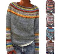 Fairisle Jumpers For Women Uk Fashion Long Sleeves Cashmere Jumper Soft Comfortable Crew Neck Loose Tops Fleece Warm Women'S Oversized Sweaters Lightweight Slim Fit Knit Pullover Top