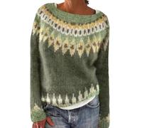 Fairisle Jumpers For Women Uk Fashion Long Sleeves Cashmere Jumper Soft Comfortable Crew Neck Loose Tops Fleece Warm Women'S Oversized Sweaters Lightweight Slim Fit Knit Pullover Top