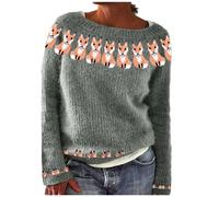 Fairisle Jumpers for Women UK Long Sleeves Icelandic Sweaters for Women Soft Comfortable Nordic Jumpers Cosy Warm Fashion Crew Neck Autumn Sweaters Plus Size Casual Pullover Tops Ladies Knitwear