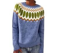 Fairisle Jumpers For Women Uk Slim Fit Icelandic Jumpers For Women Casual Long Sleeves Nordic Jumper Autumn Winter Cosy Warm Loose Crew Neck Tops Fashion Elegant Autumn Sweaters Pullover Sweaters