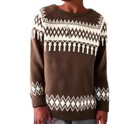 Fairisle Jumpers Women Oversized Christmas Sweaters Fashion Nordic Icelandic Norwegian Knitwear Warm Thick Pullover Vintage Graphic Autumn and Winter Long Sleeve Tops (Coffee, XXXL)