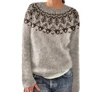 Fairisle Norwegian Jumpers For Women Uk Women's Retro Art Printed Chenille Knitted Fair Isle Sweaters Round Neck Halloween Christmas Casual Ski Long Sleeve Tops Travel Essentials Pullover For Mom