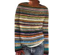 Fairisle Norwegian Jumpers for Women UK Women's Retro Art Printed Chenille Knitted Fair Isle Sweaters Round Neck Halloween Christmas Casual Ski Long Sleeve Tops Travel Essentials Pullover for Mom