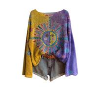 Fairisle Norwegian Jumpers Women's Art Print Casual Pullover Sweater Knitted Pullover Sweaters for Women Fashion Long Sleeve Crewneck Blouse Winter Warm Layer Top Womens Long Tops Winter Essentials