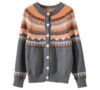 Fairisle Norwegian Jumpers Women's Retro Art Printed Comfortable Casual Knitted Round Neck Pullover Halloween Christmas Ski Long Tunic Tops for Women UK Travel Essentials Women Pullover for Mom