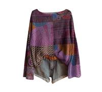 Fairisle Norwegian Women's Jumpers Ethnic Art Print Casual Pullover Knitted Sweaters for Women UK Fashion Long Sleeve Tops Chenille Crewneck Blouse Warm Layer Fair Isle Sweater Women Winter Essentials